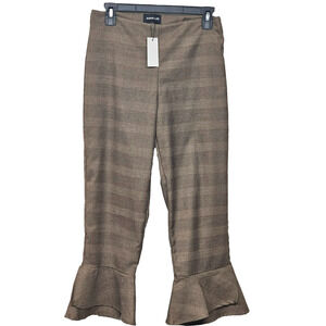 Sugar + Lips Womens Small Window Pane Plaid Ruffle Hem Pants Office Academia